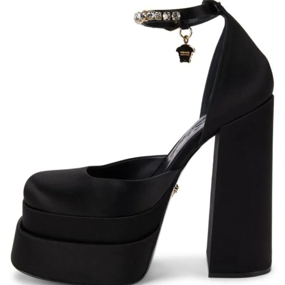 NWOB VERSACE 159MM Embellished Satin  Platform Shoes Heels
